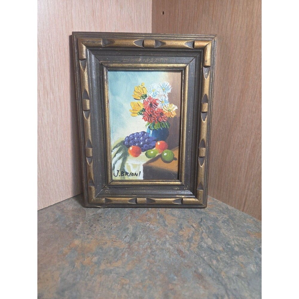 J. BRIONI Mid Century Oil Painting On Wood Board Floral Abstract Framed SIGNED